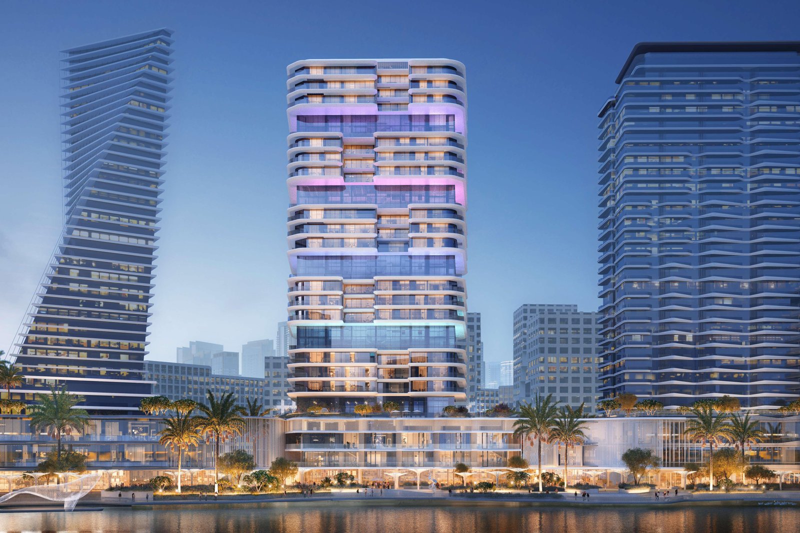 Aerial waterfront view of The Artery Residences on Al Reem Island showing its striking coastal setting and modern skyline.